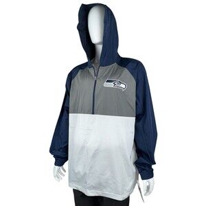NFL Team Apparel Seattle Seahawks 1/4 Zip Windbreaker Jacket Hood Mens XXL New